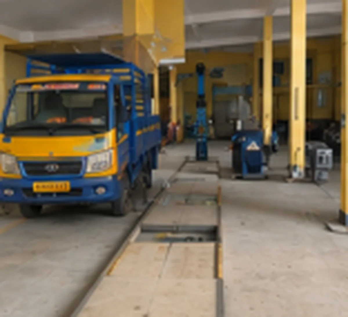 Truck parked inside the tyre service bay at Barani Enterprises